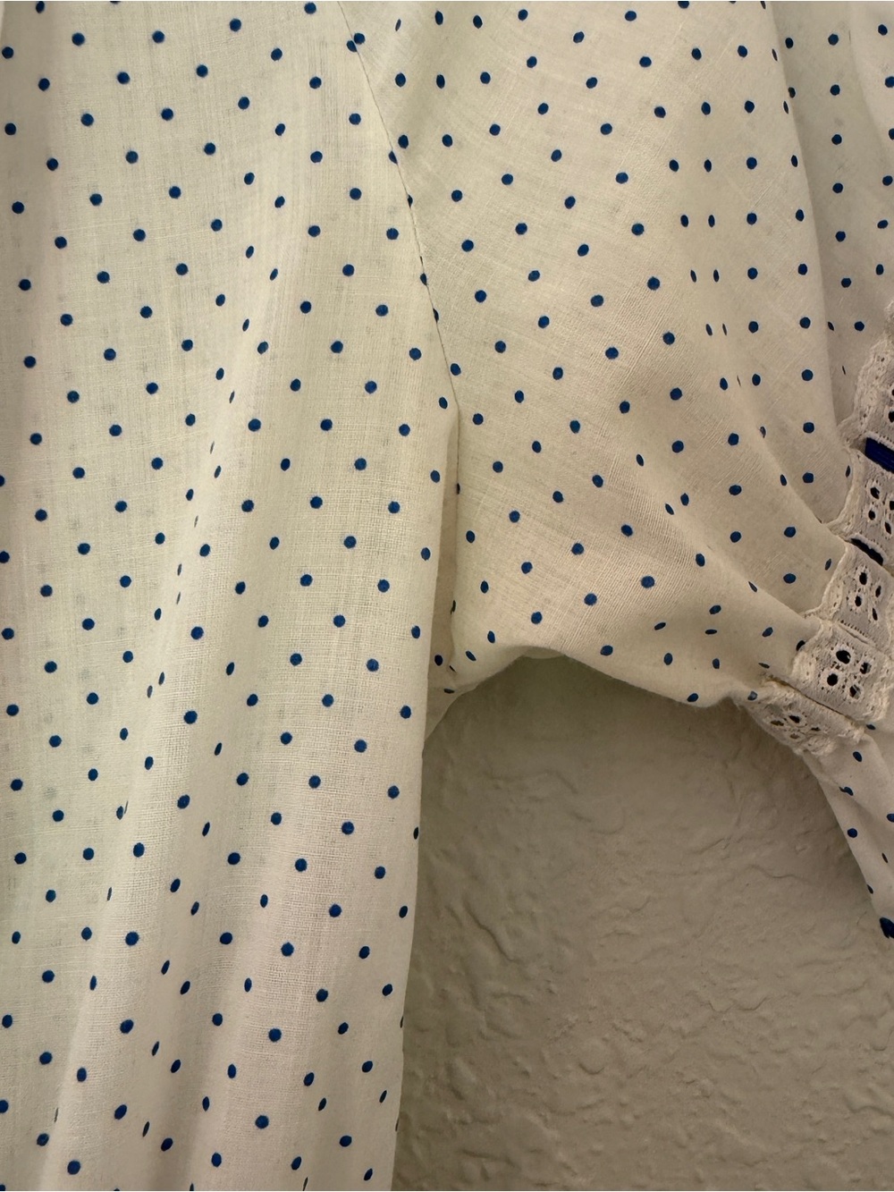 Plus Size Vintage White Polka Dot Tiered Square Dance Dress with Blue Ribbon - Picture 7 of 7